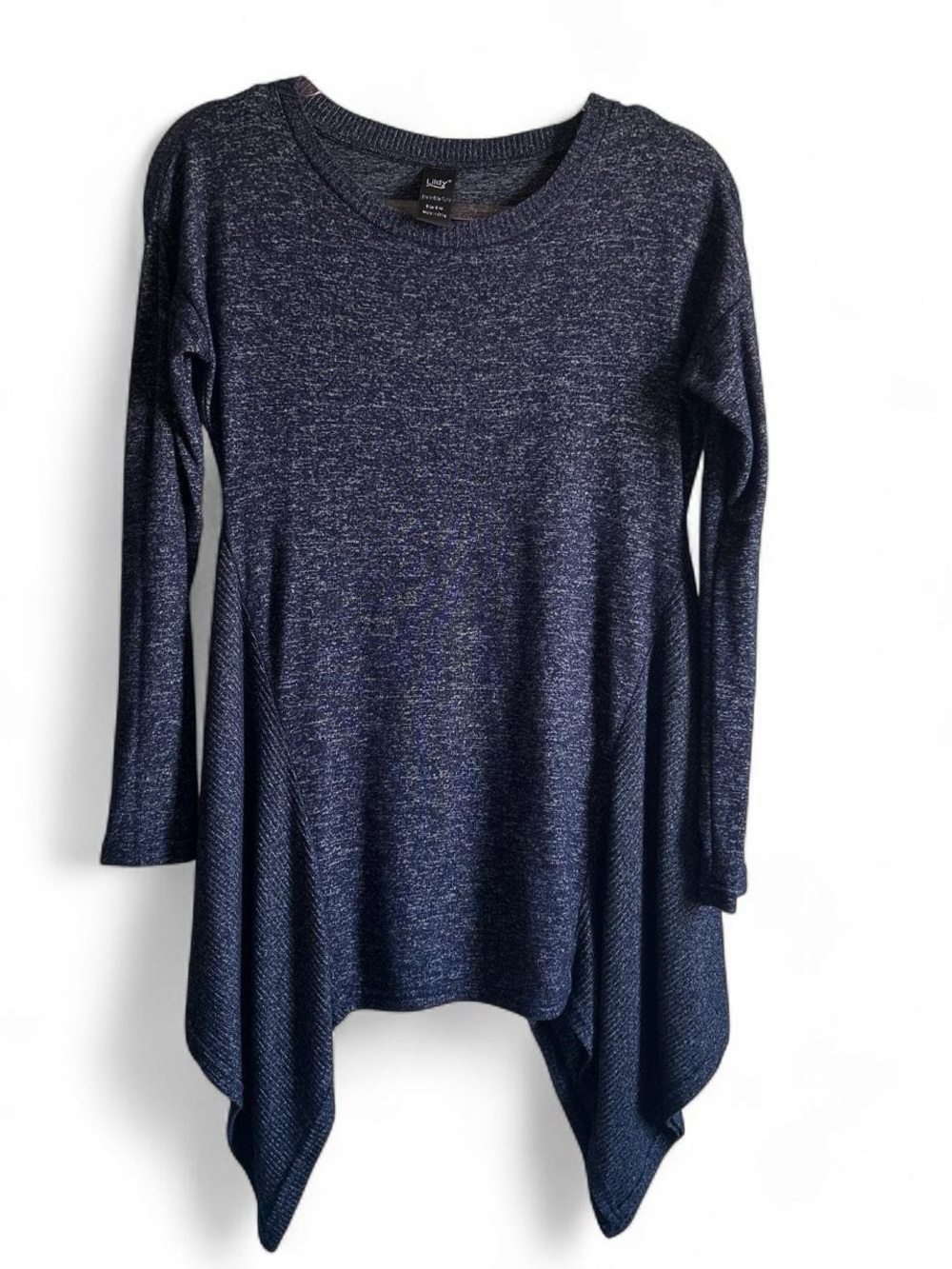 Women’s Navy Long-Sleeve Asymmetric Hem Heathered Tunic Top size S/M